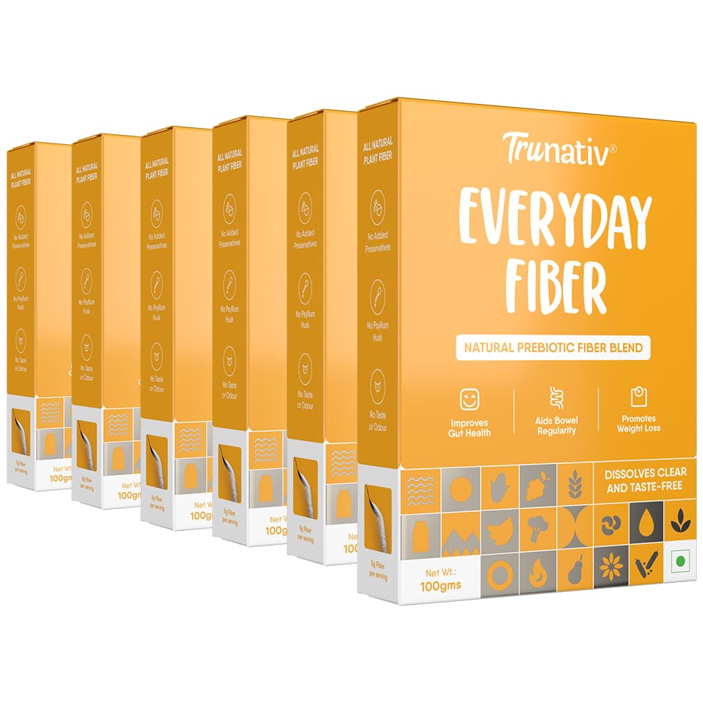 Trunativ Everyday Fiber Supplement Powder | Instant Acidity Relief & Bloating Relief | Prebiotic Fibre Supplement | Psyllium Husk Replacer & Isabgol Replacer | Gluten Free | Unflavored 600g (Pack of 6)