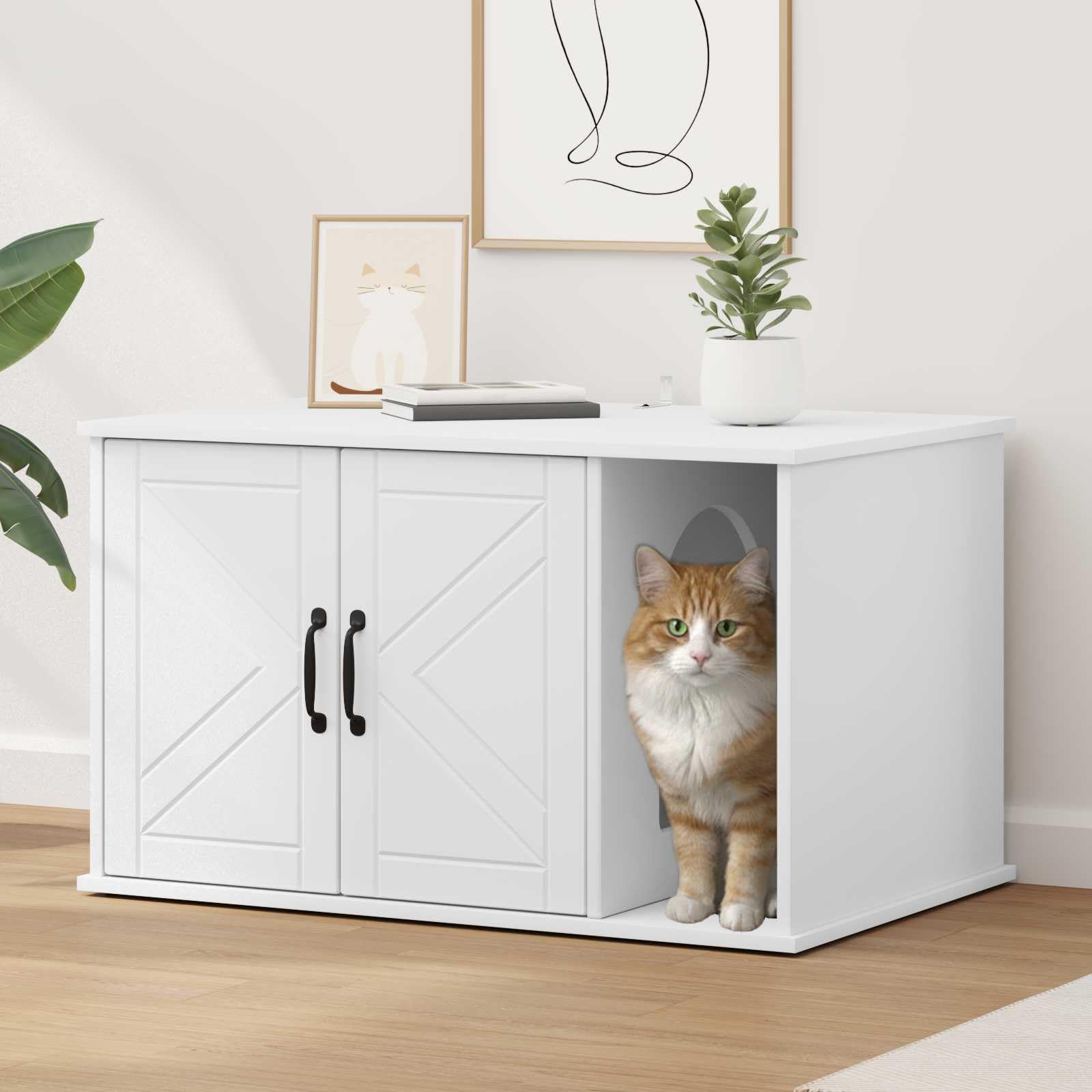Grotte pour chat en bois blanc meuble d'intérieur haut de gamme