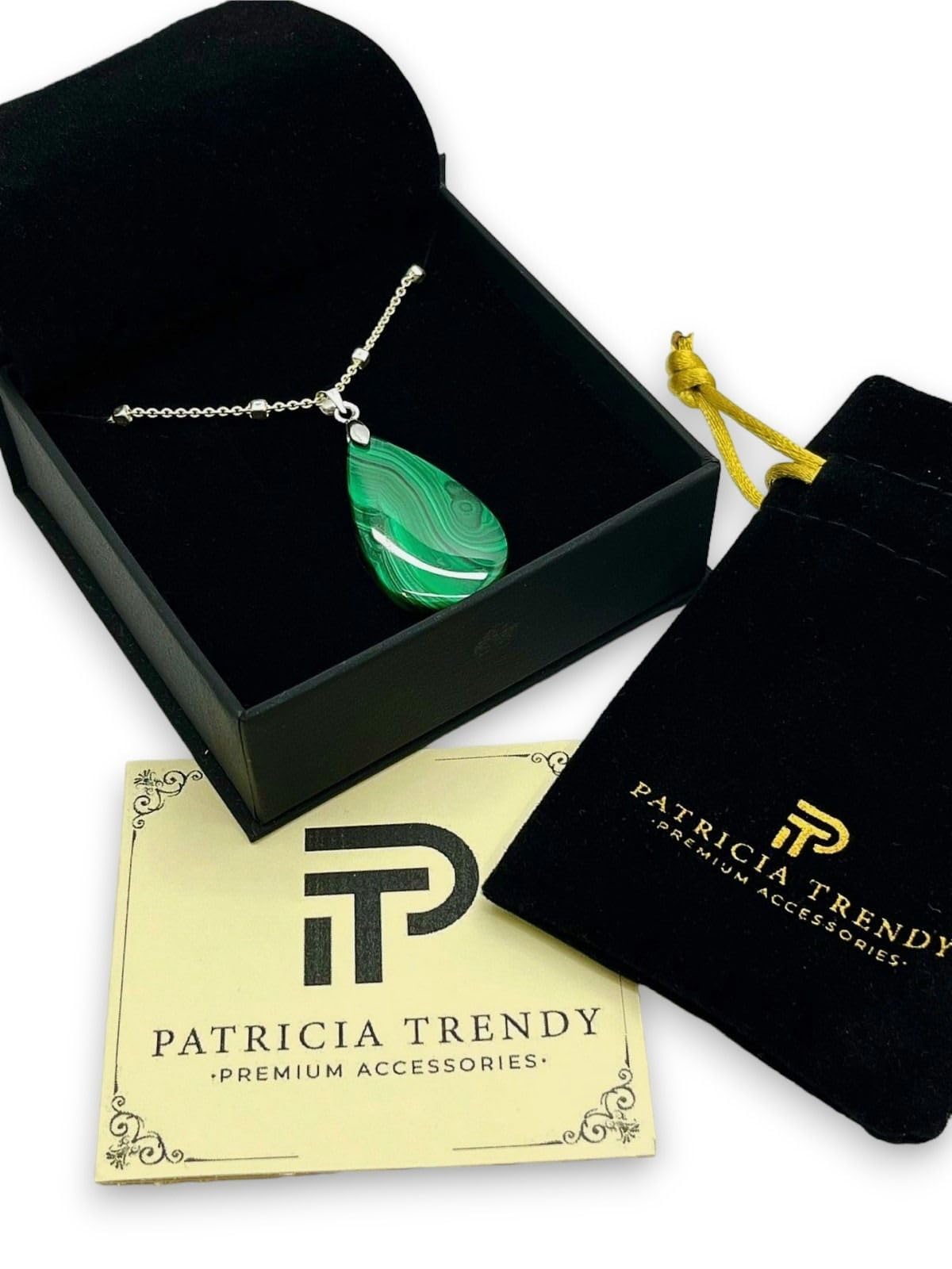 Collar para mujer plata de Ley 925 con colgante gota de agua lagrima - Piedras semipreciosas naturales malaquita curativas y energeticas - Amuletos para la buena suerte