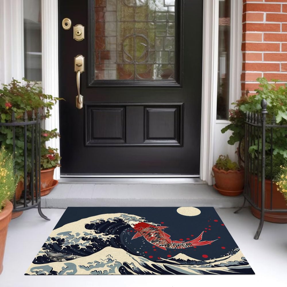 Tapis de luxe rétro bleu 200 x 300 cm style vagues élégantes
