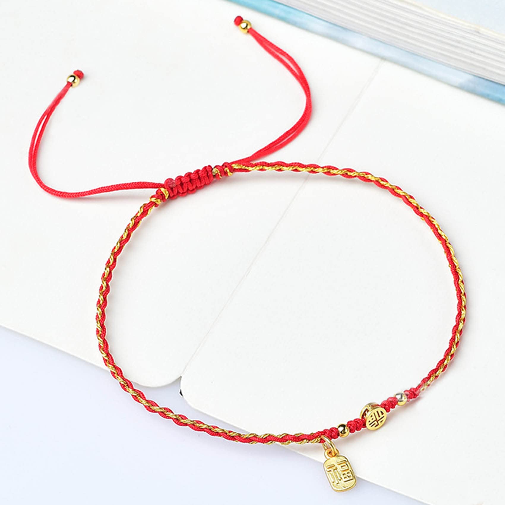 2 Pulseras de pie con Amuleto de la Suerte de Oro Feng Shui de Hilo Rojo para Mujer, Tobillera roja Hecha a Mano, Ajustable, talismán de Buena Fortuna Vintage para atraer Riqueza y Prosperidad