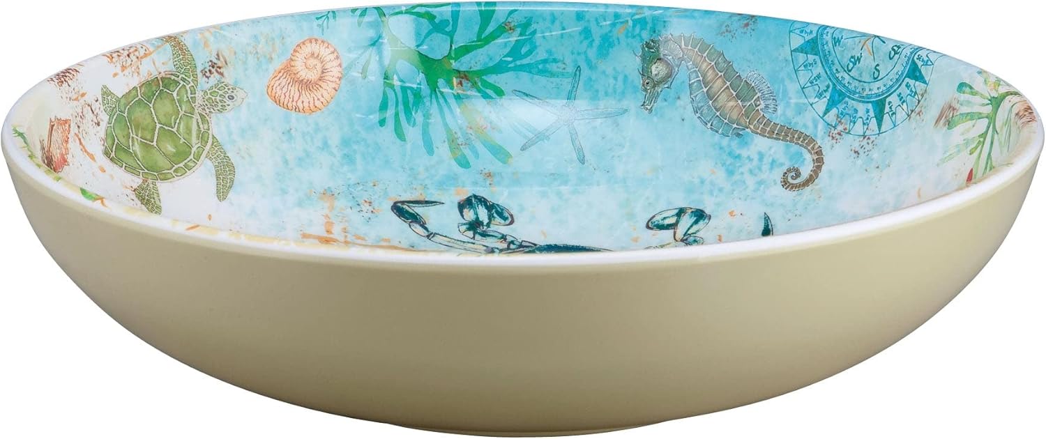 UP UPware Sea Life Melamine Serving Bowl, BPA-Free Ocean-Themed Bowl for Salad, Fruit, Pasta, or Outdoor Entertaining, Multicolor, 11.875 Inch