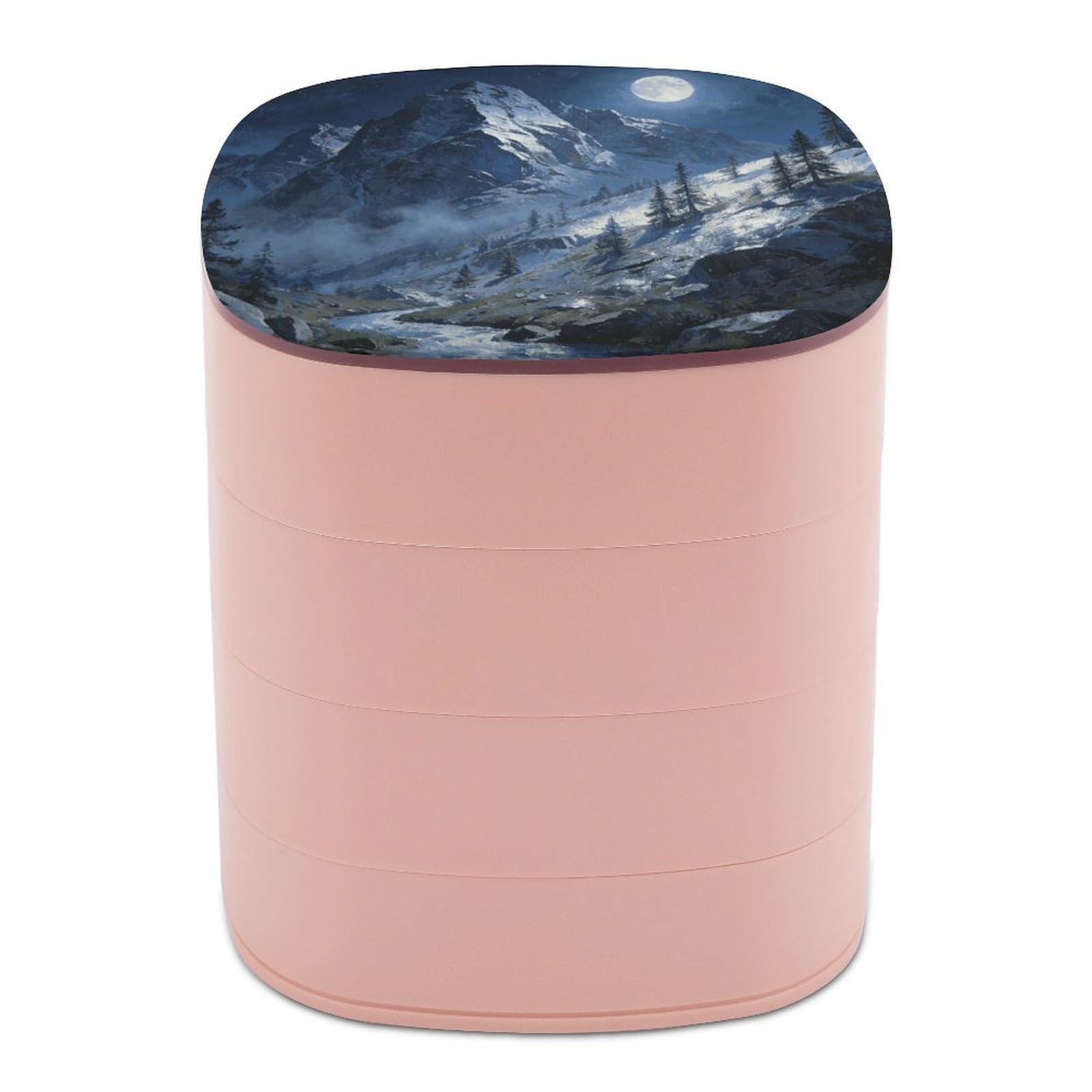 LZQPOEAS Mountain Moon Jewelry Box Women Jewelry Organizer Travel Jewelry Case Cute Necklace Ring Storage Organizer 4-Layer Rotating Jewelry Tray Case with Mirror for Bracelets