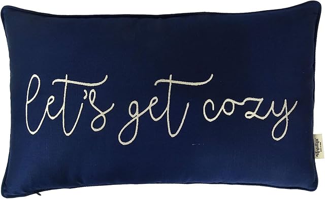 Vargottam Cotton Embroidered Lets Get Cozy Lumbar Farmhouse Throw Pillow Cover Quote Cushion Covers 12x20 Inches Housewarming Gift