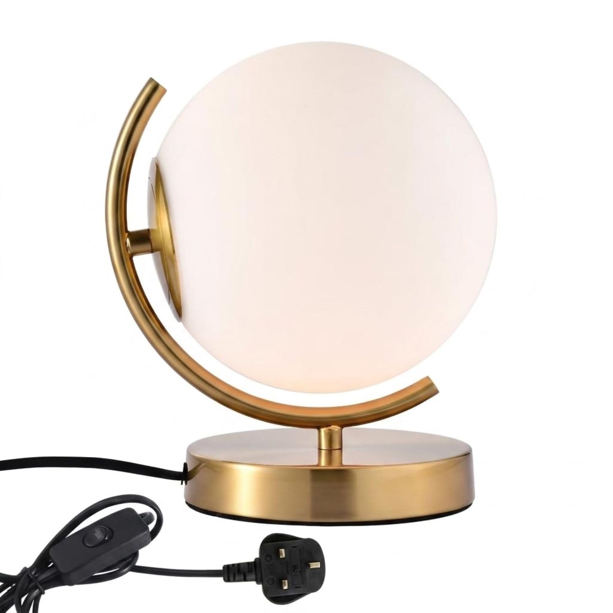 Alighting Gold Table Lamp with 7inch Frosted Glass Shade, Globe Bedside Lamp Small Table Lamp for Bedroom, Living Room, E14(Bulb Not Included)
