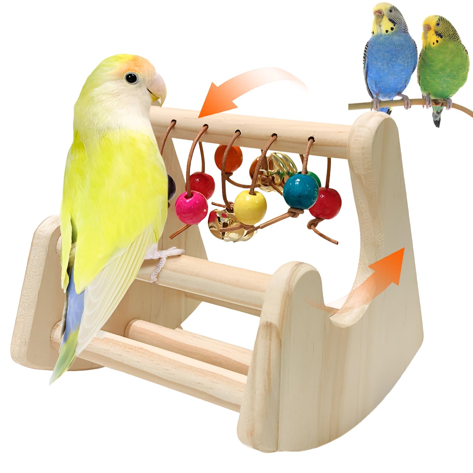 Bird Toys for Parakeets, Bird Perch Toy, Interactive Rocking Parakeet Toys, Enrichment Cockatiel Toy, Wooden Stand for Parakeets Cockatiels Lovebirds Conures Budgies (Interactive Cradle)