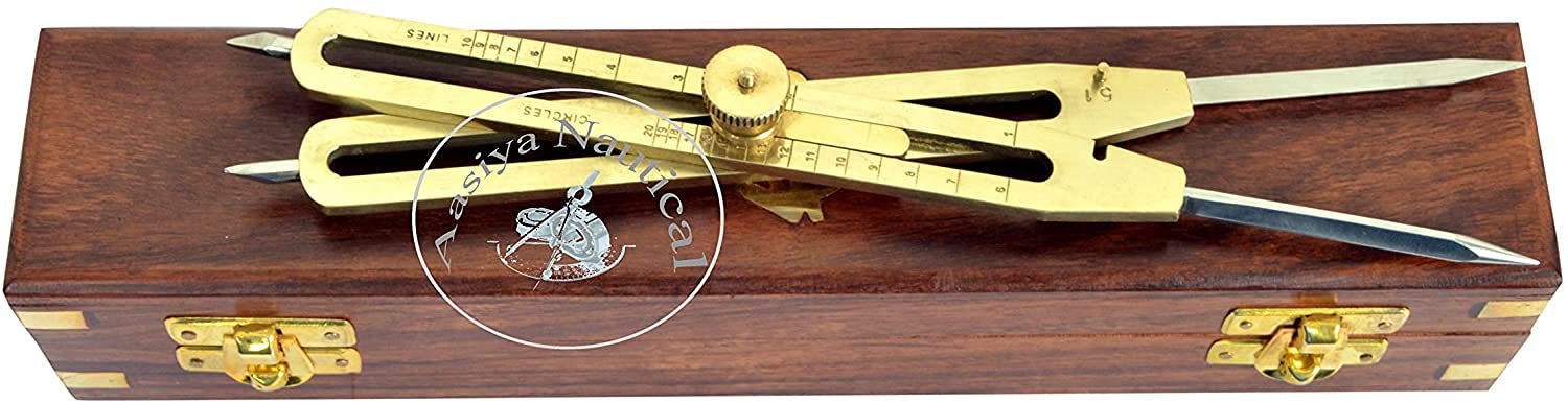 Divisore proporzionale in ottone massiccio 22,9 cm per artisti con punta in acciaio e scatola di legno