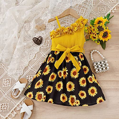 Summer Girls' Dress Small and Medium School Children's Shoulder Strap Lace Sleeveless Sunflower Print Splice Place Dress4
