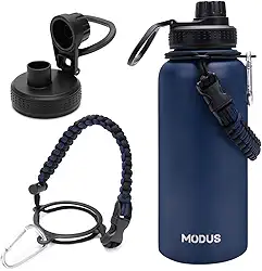 Garrafa Térmica De Água Isolada 1000ml Quente & Frio De Aço Inox Com Alça (Azul)