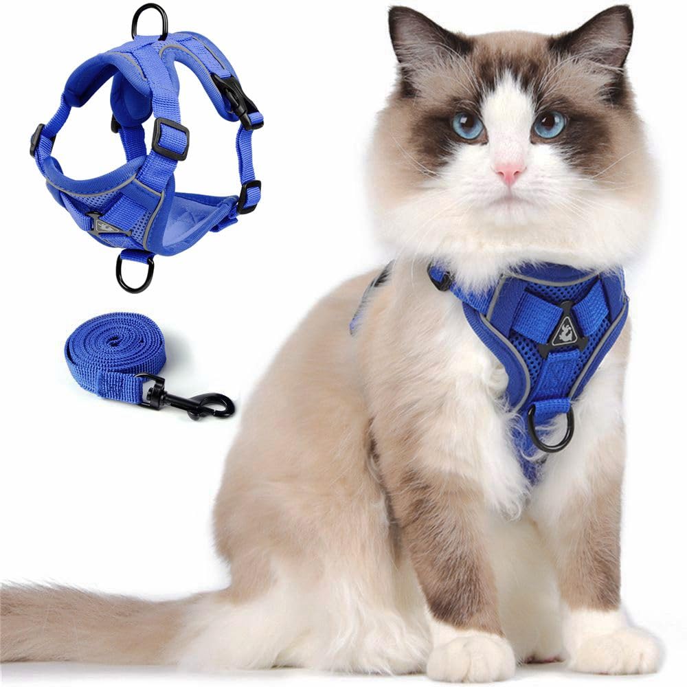 Cat Harness and Leash Set, Upgraded Escape Proof Adjustable Kitten Vest with Lead for Small Cat Outdoor Walking, Soft Breathable Mesh Jacket with