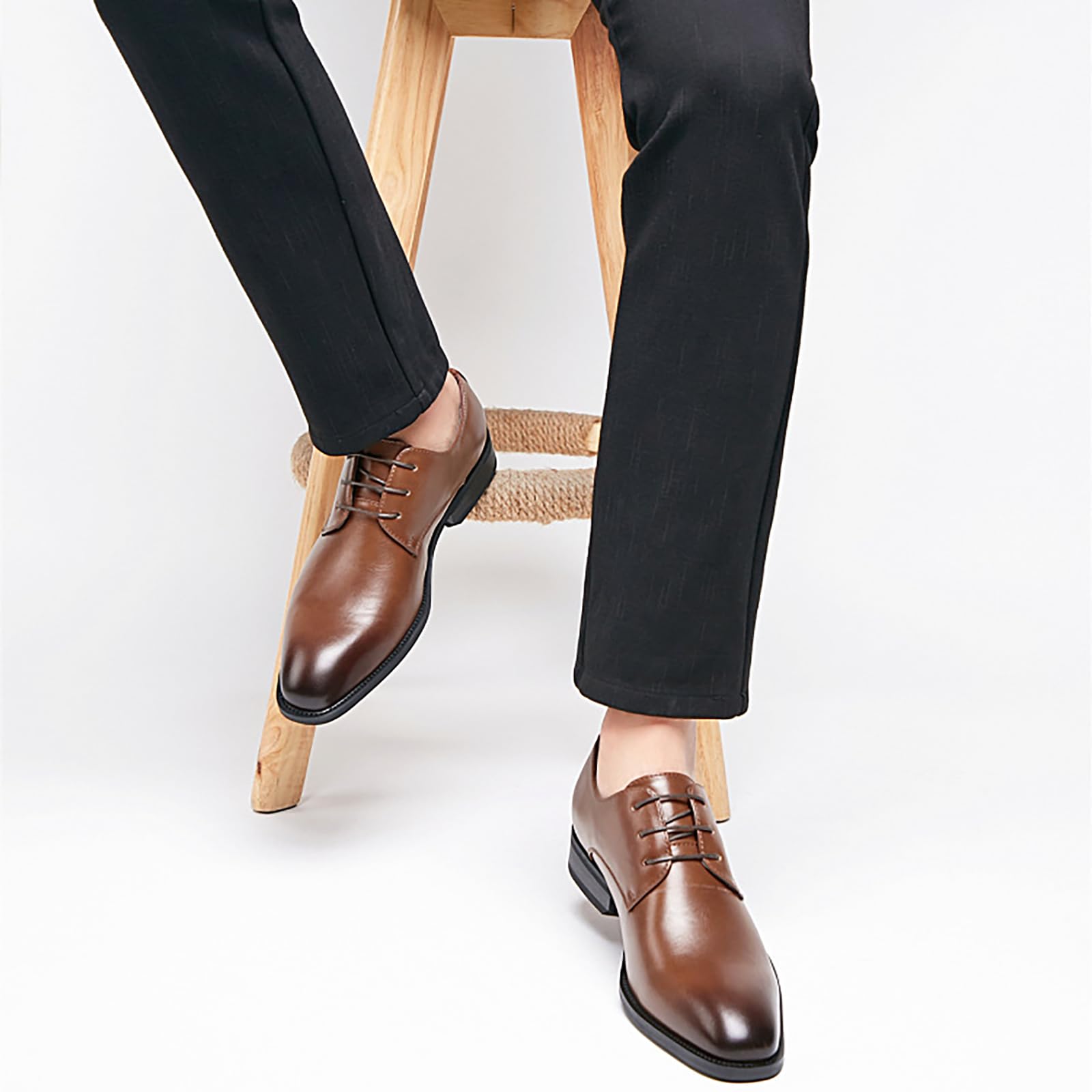 Scarpe Eleganti da Uomo in Pelle PU Classiche Stringate Oxford Scarpe Derby da Lavoro Formali Matrimonio Ballo di fine Anno Lavoro Ufficio Confortevole,Marrone,41