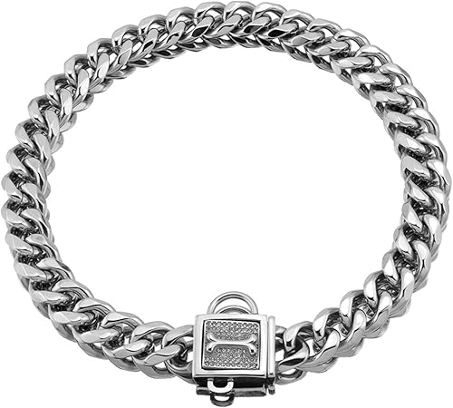 Collar de cadena para perro de 0.748in, acero inoxidable con diamantes de imitación de lujo, a prueba de mordidas, collar de entrenamiento para