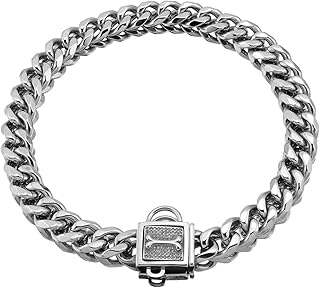 19MM Dog Chain Collar, Luxury Bling Rhinestone Stainless Steel Chew Proof Necklace Choke, Pet Outdoor Walking Training Collar for Small Dog