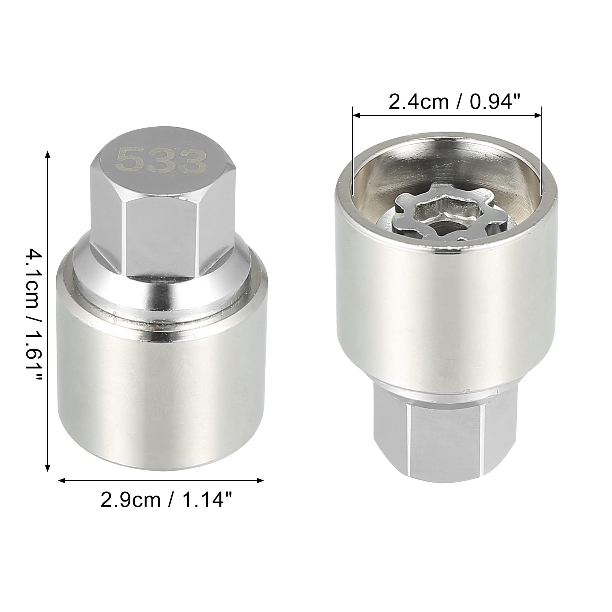 X AUTOHAUX 533 Clé De Démontage Écrou Antivol Roue pour VW Touareg 1pc | Métal, Argenté, 4.1x2.9cm, Diamètre 2.4cm, Pour VW Scirocco, Magotan, Phaeton, Tiguan, Résistant Usure, Antirouille
