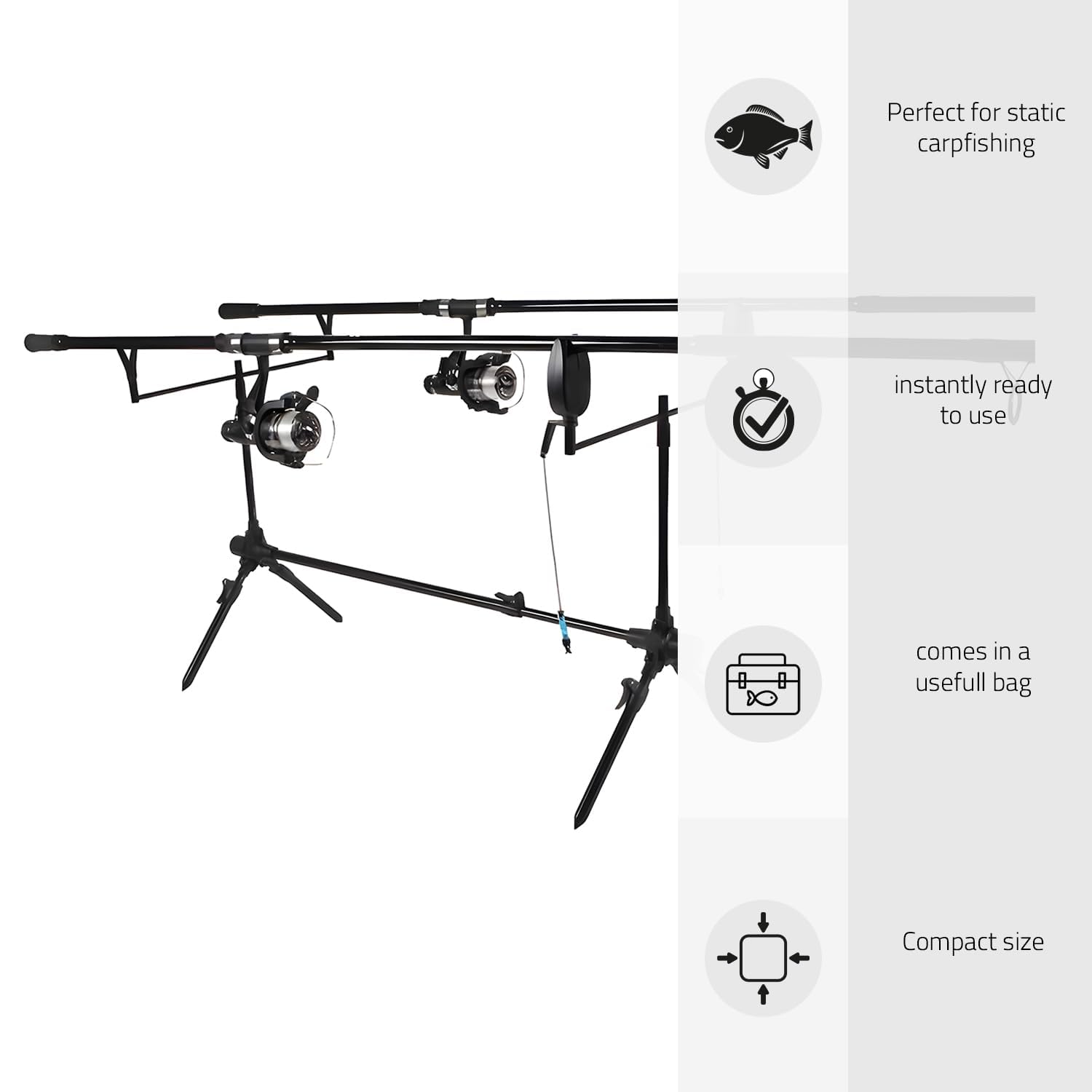Carp Set - Improve Set - Juego de Cañas de Carpa Negro - Paquete Completo para la Pesca de la Carpa Incluye Detectores de Mordedura, Swingers, Rodpod