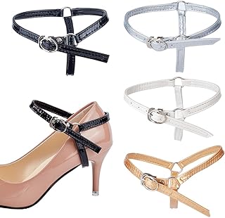 OLYCRAFT 4 Sets 4 Colors Detachable Shoe Straps for Heels PU Leather Shoe Straps with Metal Buckles Elastic Shoe Straps Leather Shoelaces Shoes Belt Band Ankle Straps for Holding Loose High Heels, Style 1, 360x8.5mm