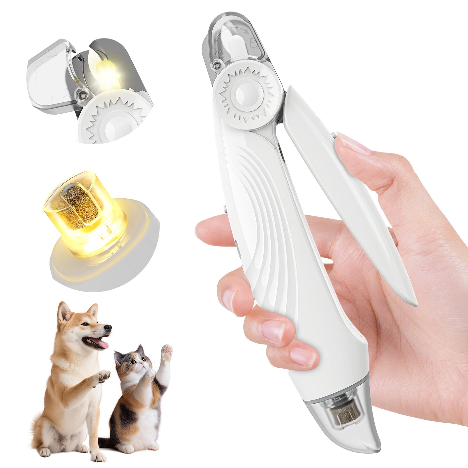 IJIAMY 2-in-1 Dog Nail Clippers & Dog Nail Grinders with 2 LED Lights, Ultra-Quiet, USB Rechargeable, Multiple Grinding Methods, and Splash Guard for Small, Medium, and Large Dogs & Cats