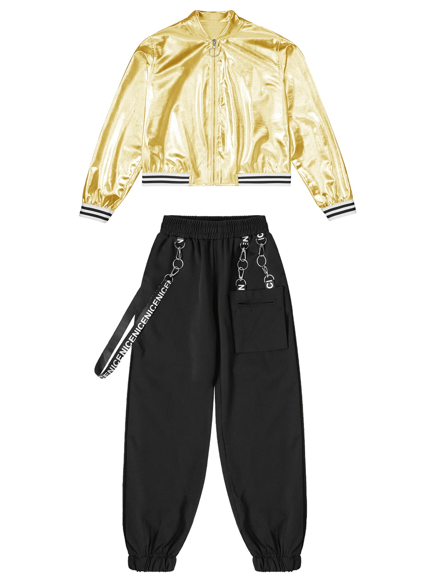 Dziecięce hip-hopowe ubrania dziewczęce koszulka z długim rękawem Crop Tops + biustonosz sportowy biustonosz + spodnie cargo dres treningowy jazz odzież do tańca Streetwear rozm. 98-176