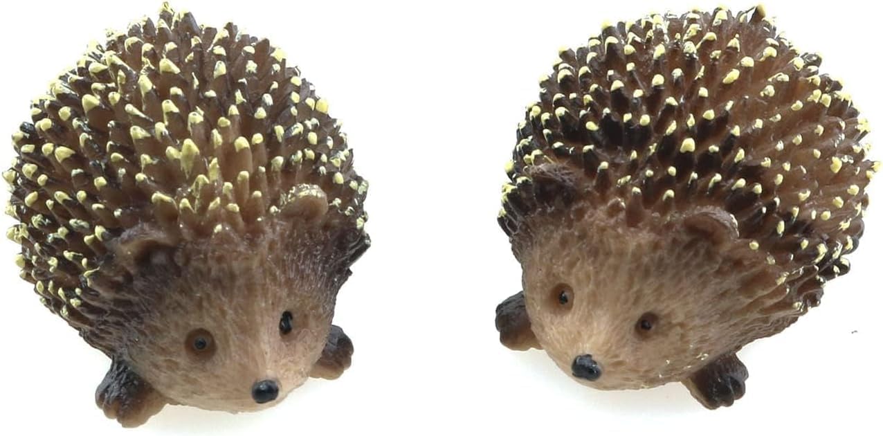 Rzcin Brown 2Pcs Mini Hedgehog Resin Figurines,Lively Animal Statues For Fairy Gardens, Bonsai And Plant Pots,Micro Landscape Decor, Miniature Wild Sculptures For Diy Craft And Home Decor