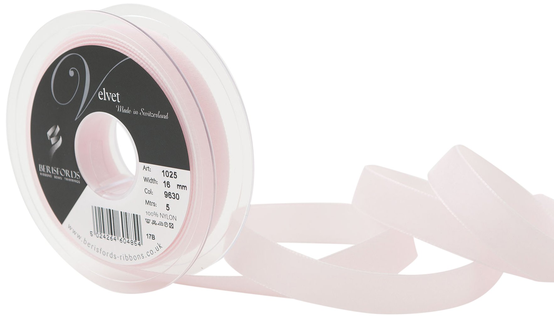 Berisfords 9630 Pink Velvet Ribbon Mini Roll