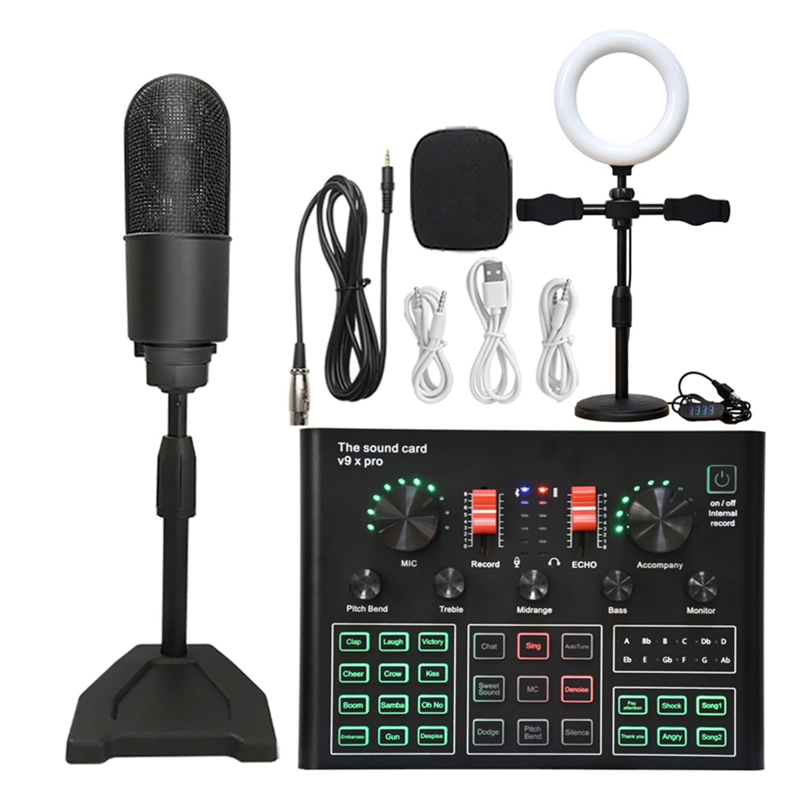 Kit scheda audio professionale da studio, microfono a condensatore, kit microfono WXH1000 con scheda audio dal vivo, configurazione studio wireless Karaoke Bluetooth per la registrazione di music