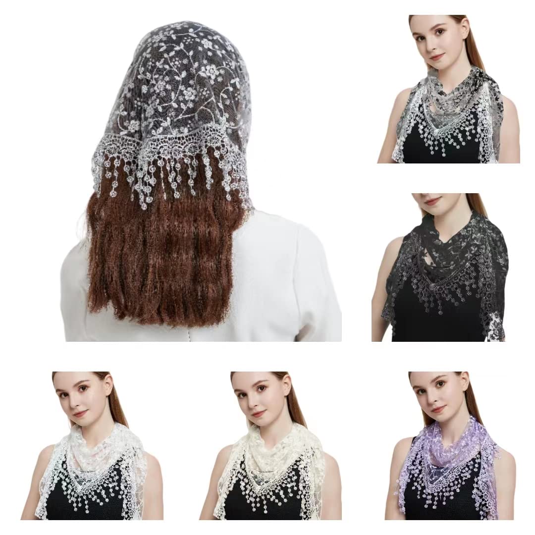 BLESSIWomen's Catholic Church Veil Head Covering Mantilla Chapel Veil Lace Triangle Lace Mantilla Floral Veil…, 6 Colors, One size