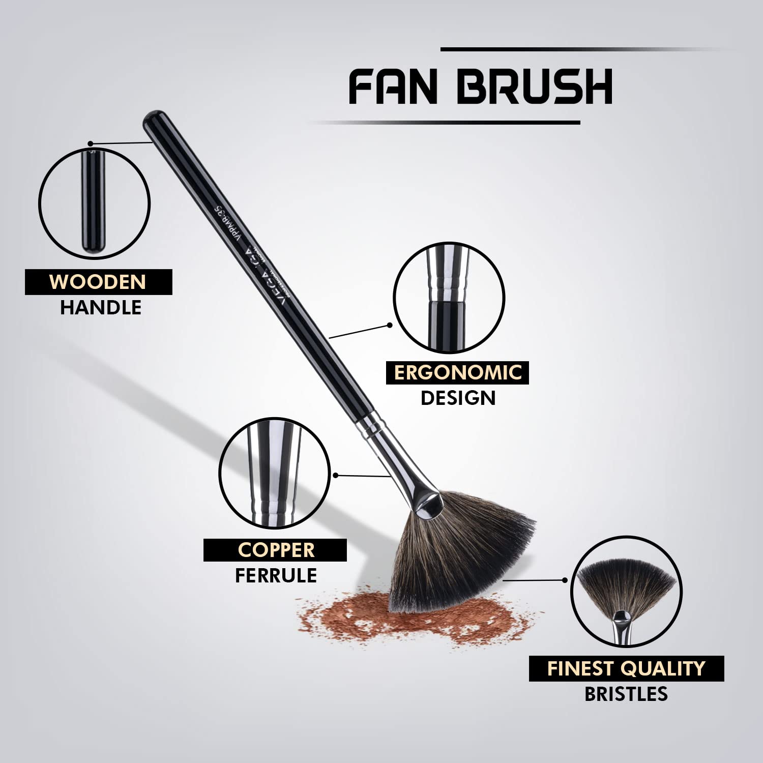 Vega Professional Fan Brush, Finest Quality Bristles, Copper Ferrule, Wooden Handle