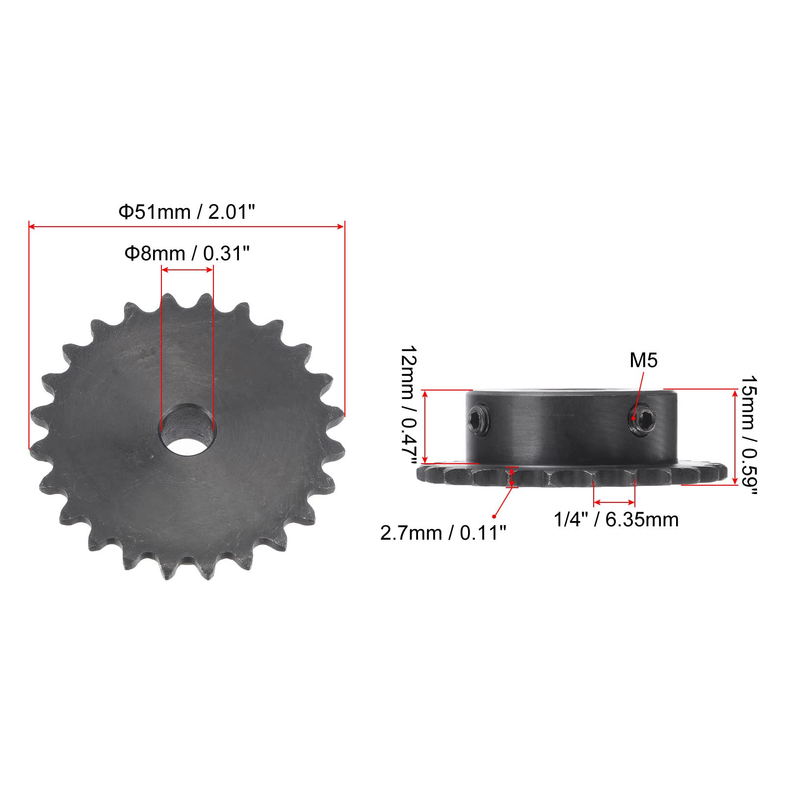 12 Denti Pignone Tipo B Singolo Filo 1/4 Passo, 6mm Alesaggio Nero