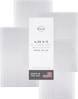 Risch Double-Sided All Clear Vinyl Menu Cover, Two-Sided 2 View Plastic Menu Holder, Slip in Top-Loading Cover, Wipeable, Reusable, 4.25” x 11”, 12-Gauge, Pack of 24
