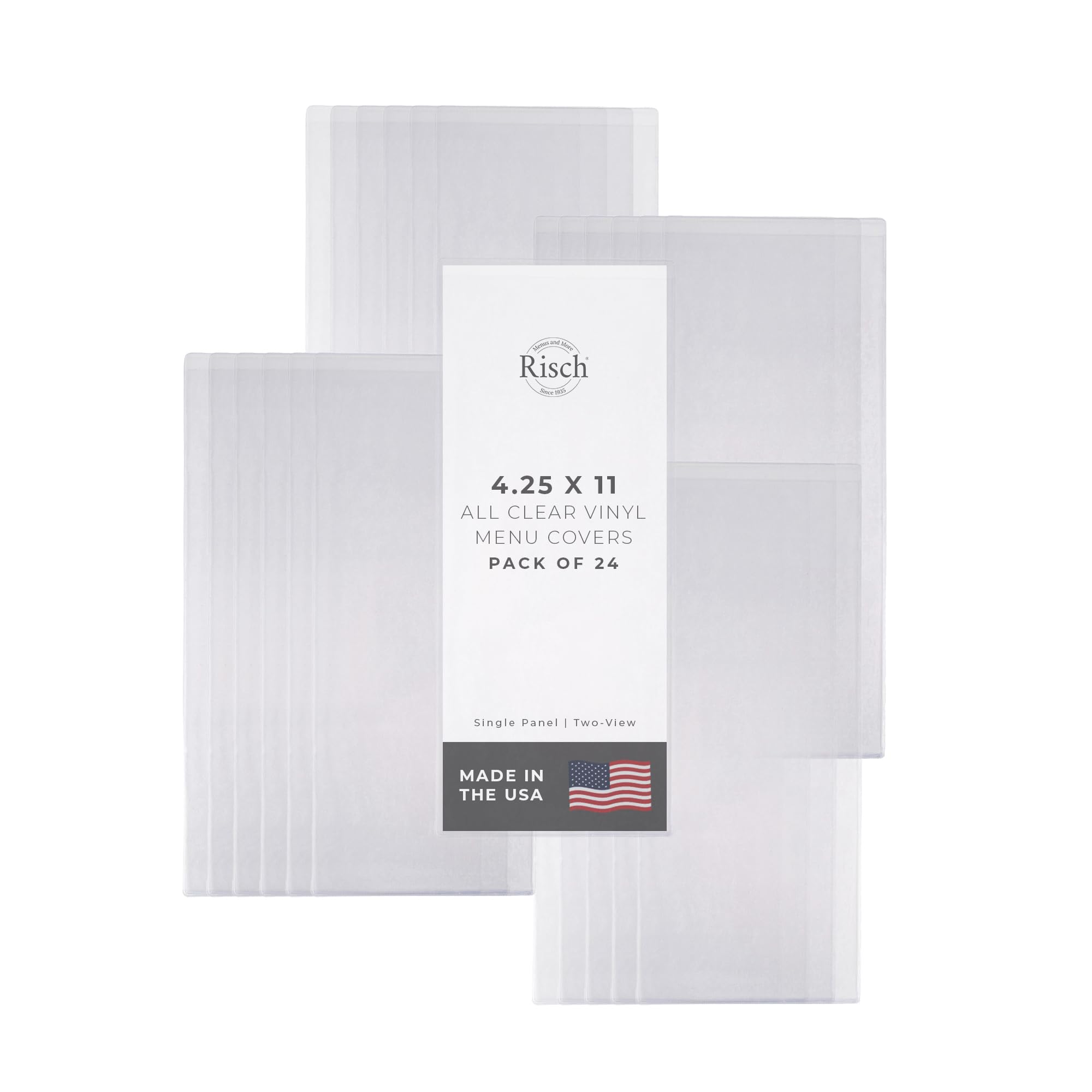 Risch Copertina per menù in vinile trasparente su entrambi i lati, con 2 visualizzazioni, in plastica, con apertura dall'alto, lavabile, riutilizzabile, 10,8 x 27,9 cm, calibro 12, confezione da 24