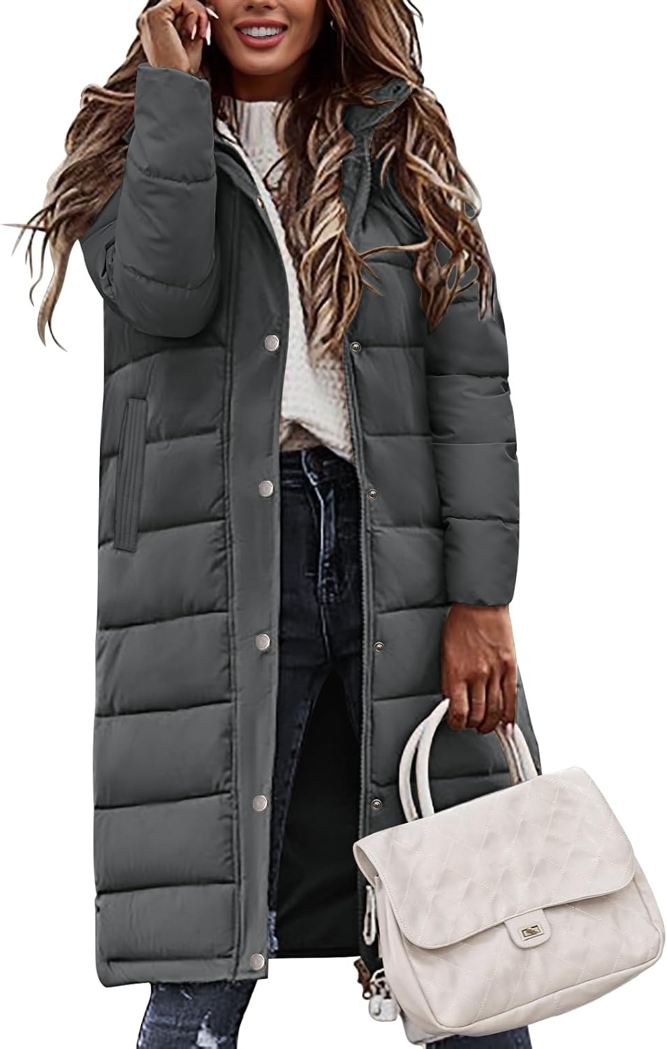 Womens Winter Long Puffer Coat Thicken Ladies Quilted Jacket Puffy Padded Zip Hood Parka Side Zipper Trendy 2026