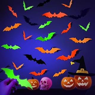 LOLStar 72PCS Glow Halloween Bats Decoration, 4 Different Size Glow in T...