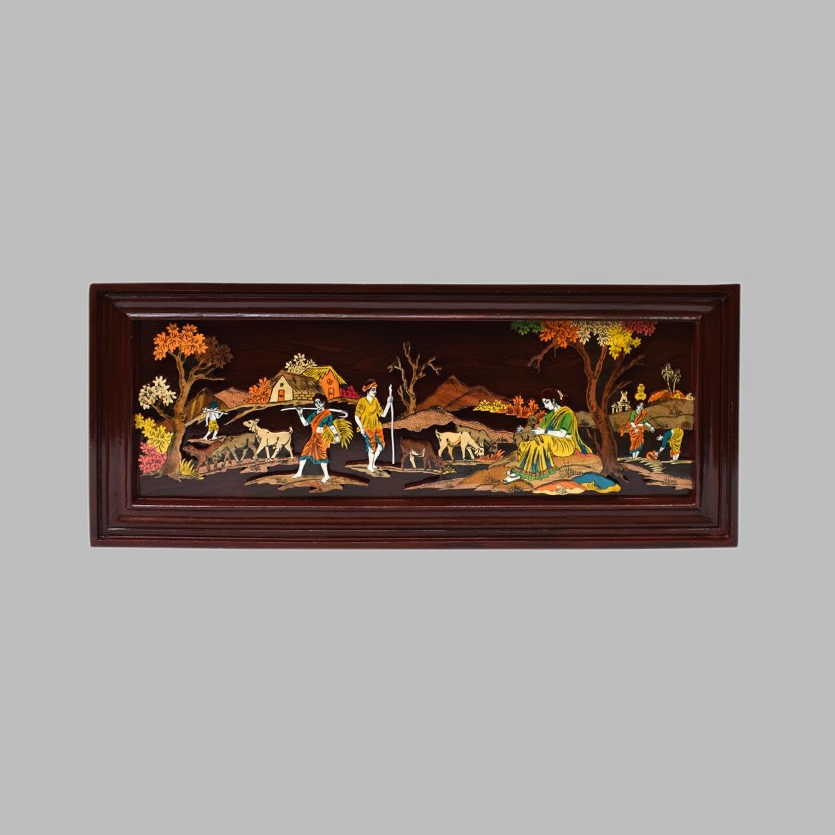 Tarang Arts Village Scenery Rosewood Inlay Work with Wall Hanging