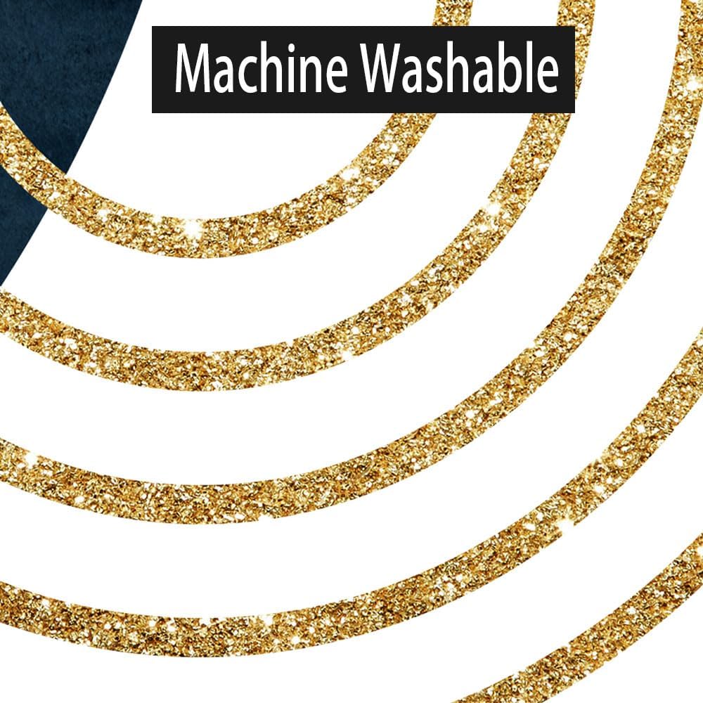 Boho Navy Blue Shower Curtain, Modern Abstract Minimalist Mid Century Geometric Gold Brown Fabric Shower Curtains for Bathroom, Cute Aesthetic Bathroom Decor Set with Hooks 72x78 Inches