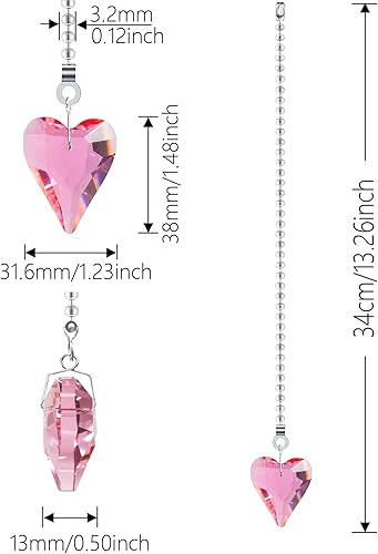 Miniatura 3 de 2 unidades de 12 pulgadas de cristal para ventilador de techo con dije de corazón, extensor de cadena con conector de cadena de bola para decoración