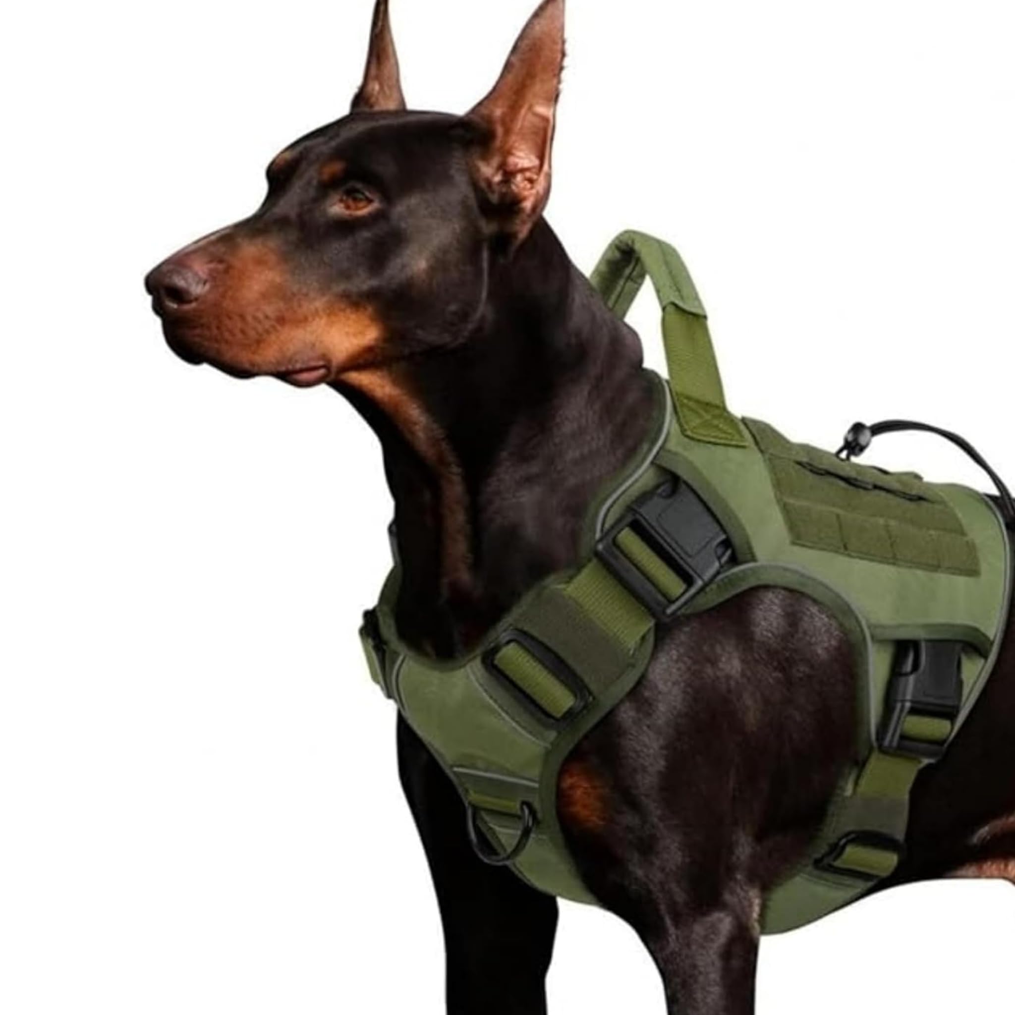 SANNAX Tactical Dog Vest Harness XL, Heavy-Duty No-Pull Vest Harness with MOLLE, Padded, Reflective, Adjustable for Large Outdoor Dogs, Control Handle for Walking Training, Olive Green