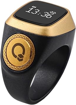 IQibla Smart for Zikr Ring with Waterproof Digital Tasbih Counter, for OLED Display, Vibration Reminder for Prayer Times, Blue-tooth Connection to APP, Long-Lasting 40mAh for batteryBlack 22mm