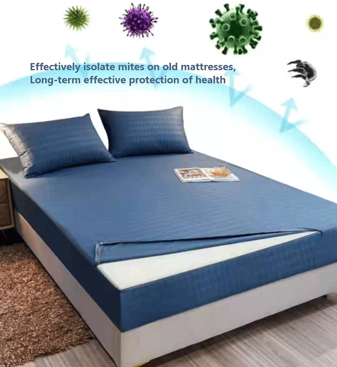 Protector de colchón con cremallera de algodón de color sólido para camas individuales y dobles, 150, 180 x 200 cm, 200 x 220 + 15 cm, duradero y suave, ideal para protección de ropa de cama