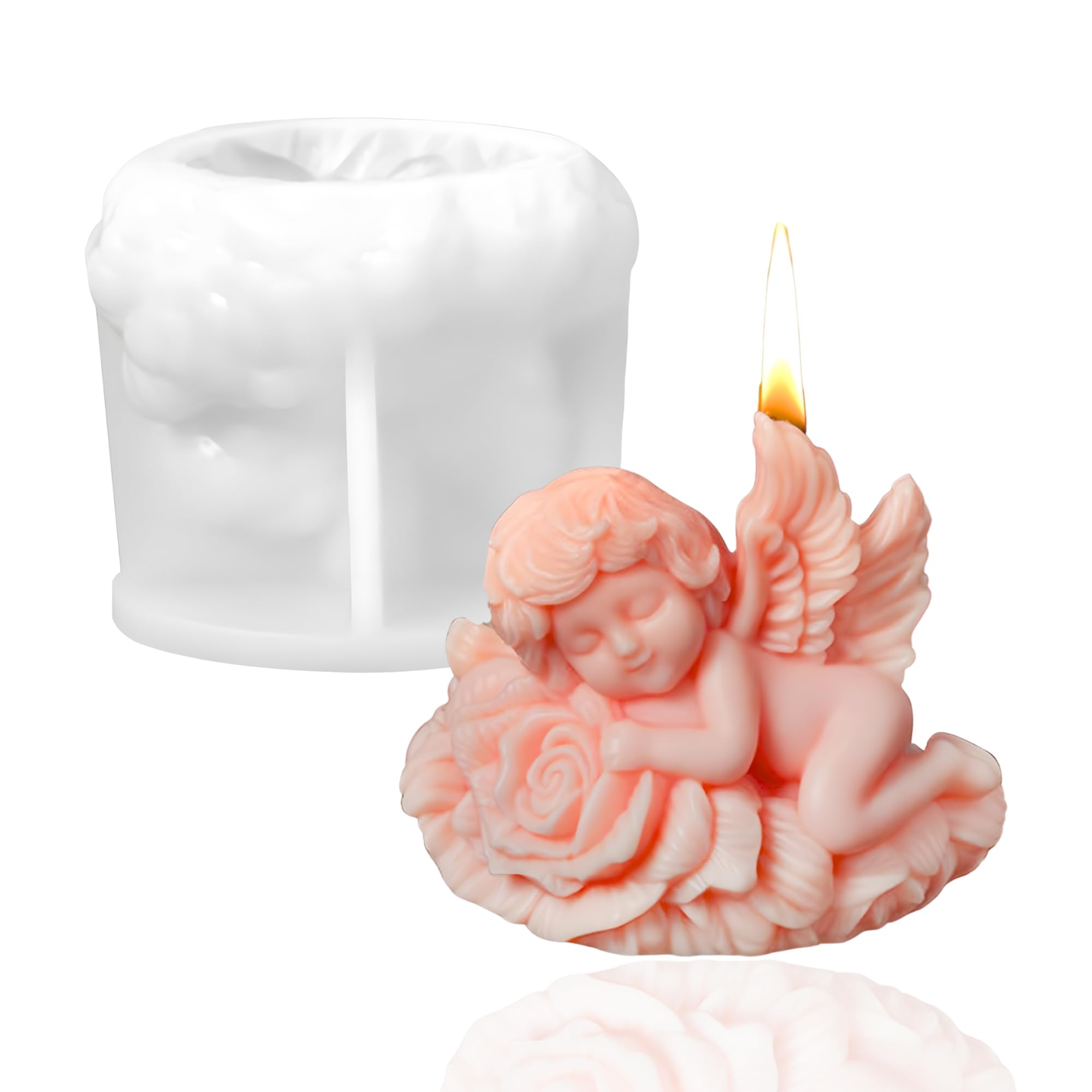 Baby Angel Candle Mold I 3D Fondant Shell Rose Angels Fairy wings Shape Silicone Scented Epoxy Mould I for DIY Handmade Ornament Cake Décor Aromatherapy Soap Resin Art Craft Making Home Decoration (B)-image-40