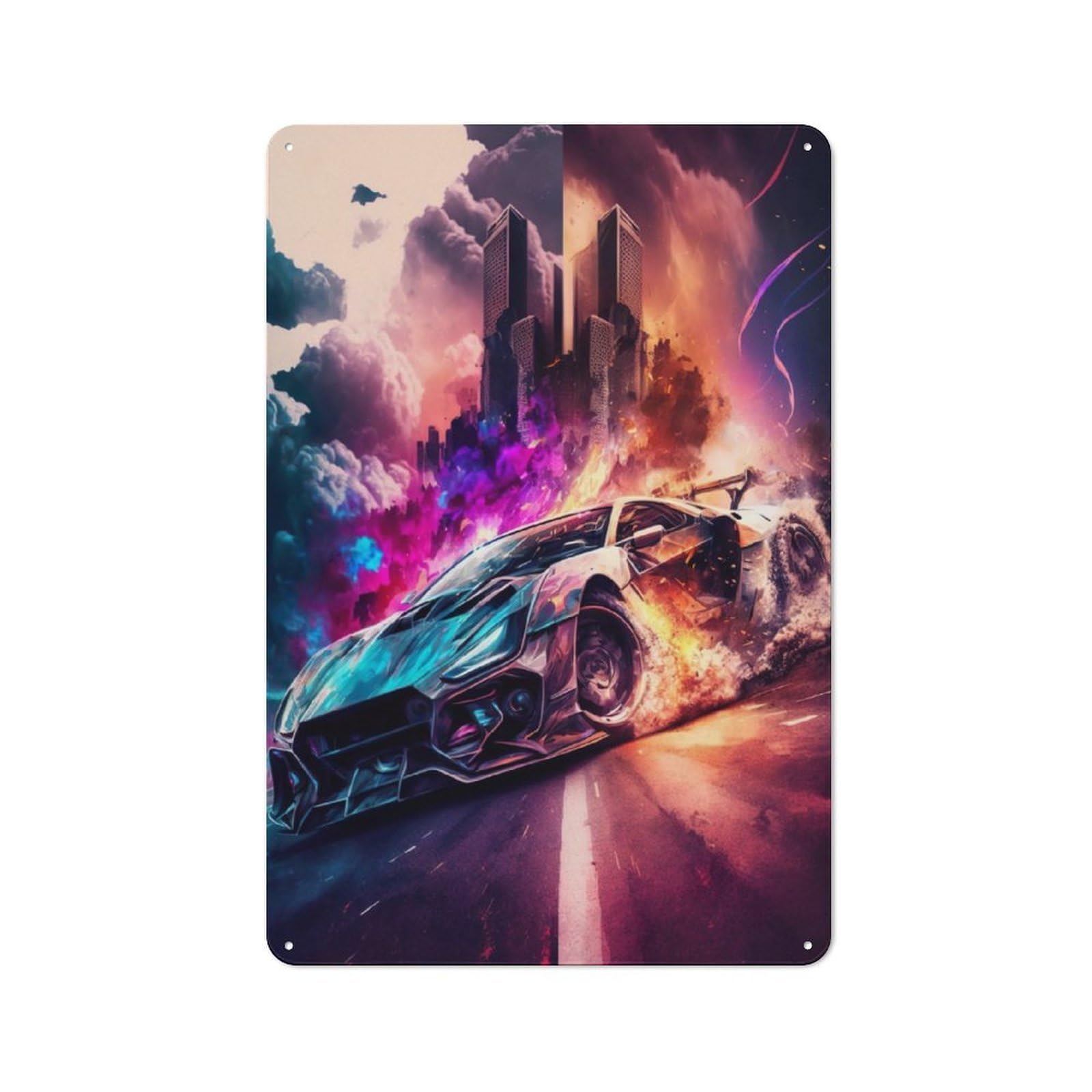 Junmoney Cityscape Future Car Rustic Tin Sign 30X20cm Featuring For Garage Or Workshop, For Updating Garage And Workshop After Moving