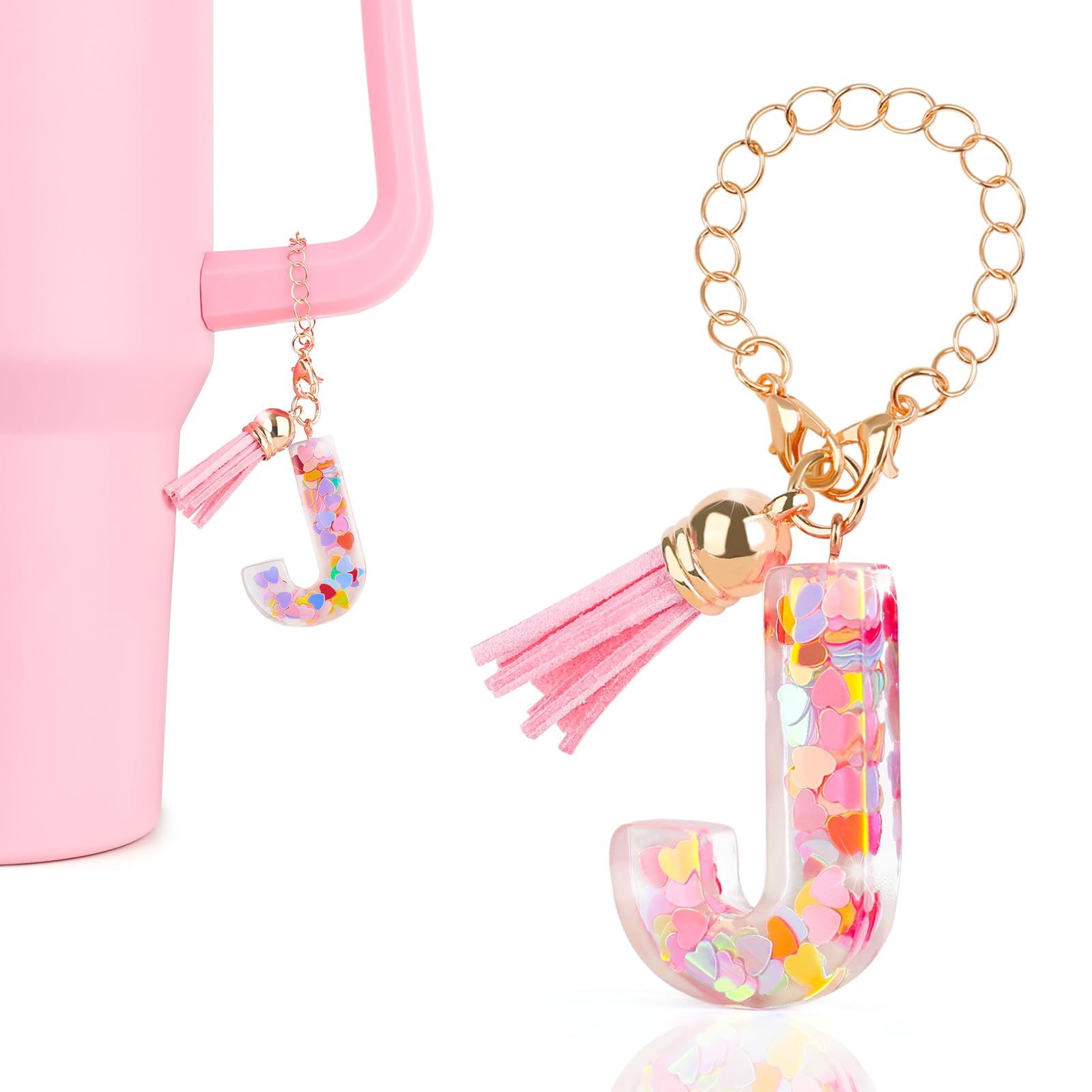 DECZHIYU Letter Charms for Stanley Cup Accessories, Cute Initial Pink Keychain Handle Charm for Stanley Tumbler for Women