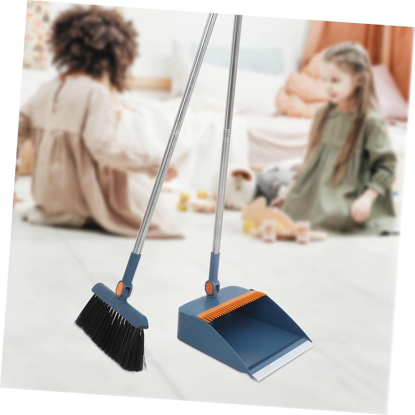 Escoba y Recogedor Plegables Ergonómicos de Acero Inoxidable con Mango para Oficina y Hogar Compacto y Fácil de Almacenar para Limpieza Interior de Suelos y Polvo