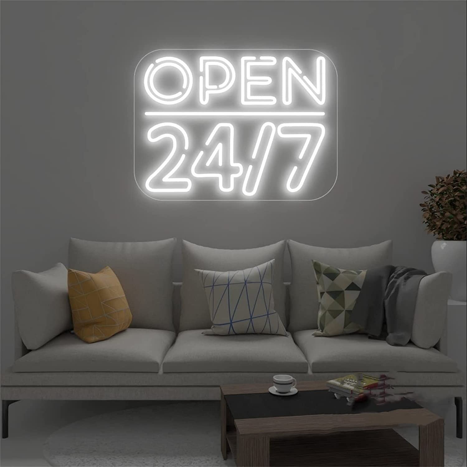 Enseigne néon LED Open 50x30 cm luminaire mural USB blanc pour vitrine