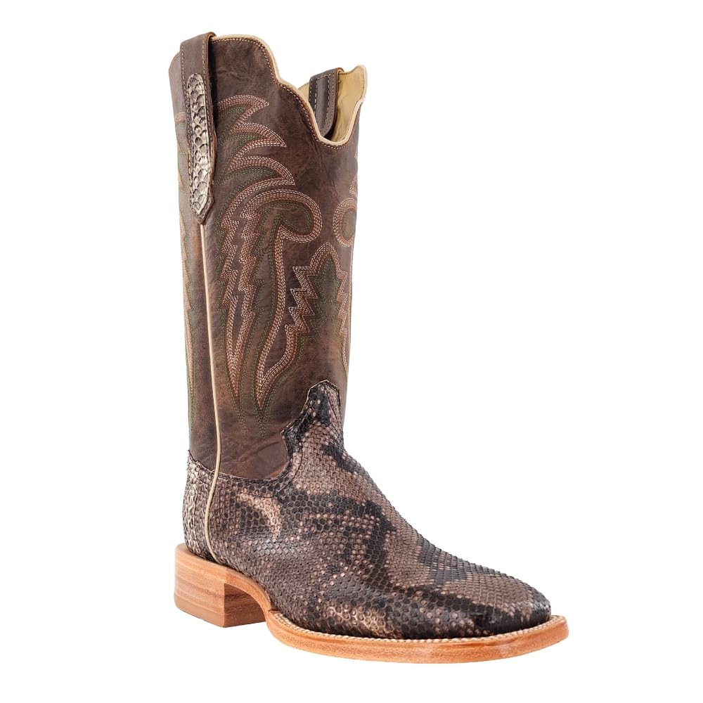R. Watson Men's Rustic Python Belly Wide Square Toe Cowboy Boot
