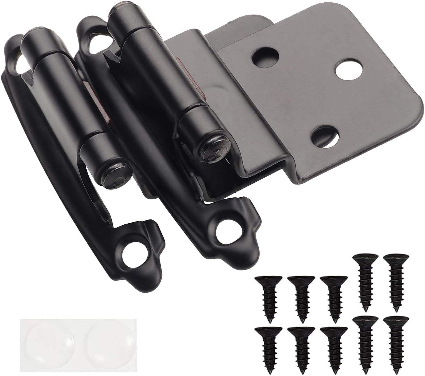 DecoBasics 3/8" Inset Matte Black Self-Closing Cabinet Hinges (25 Pairs/50pcs) w/ Bumpers & Upgraded Screws for Kitchen