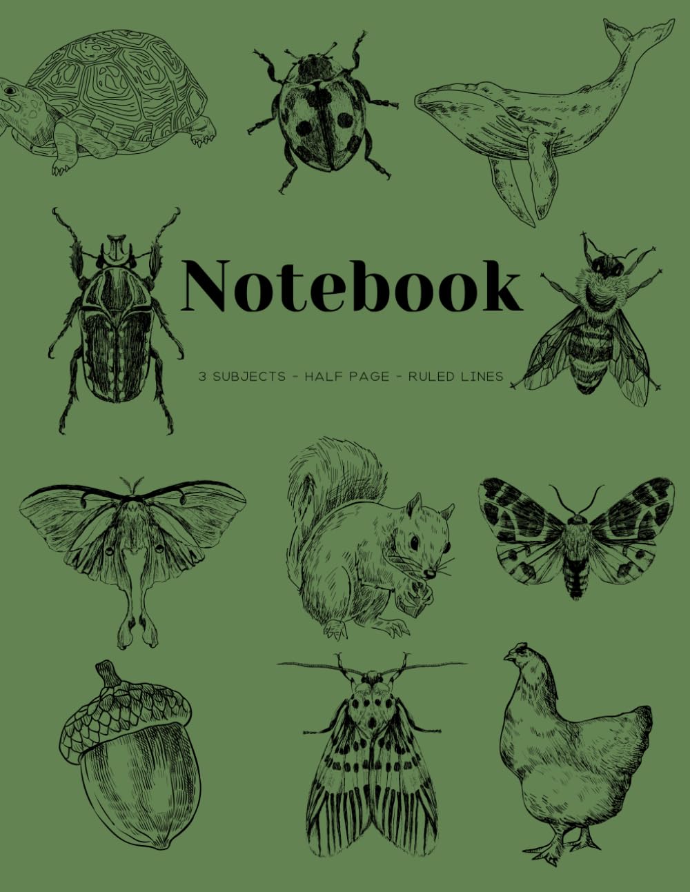 3 subject notebook - Half Page Ruled Lines - Notebooking - Homeschool Notebook - Narration Notebook - Copywork Notebook