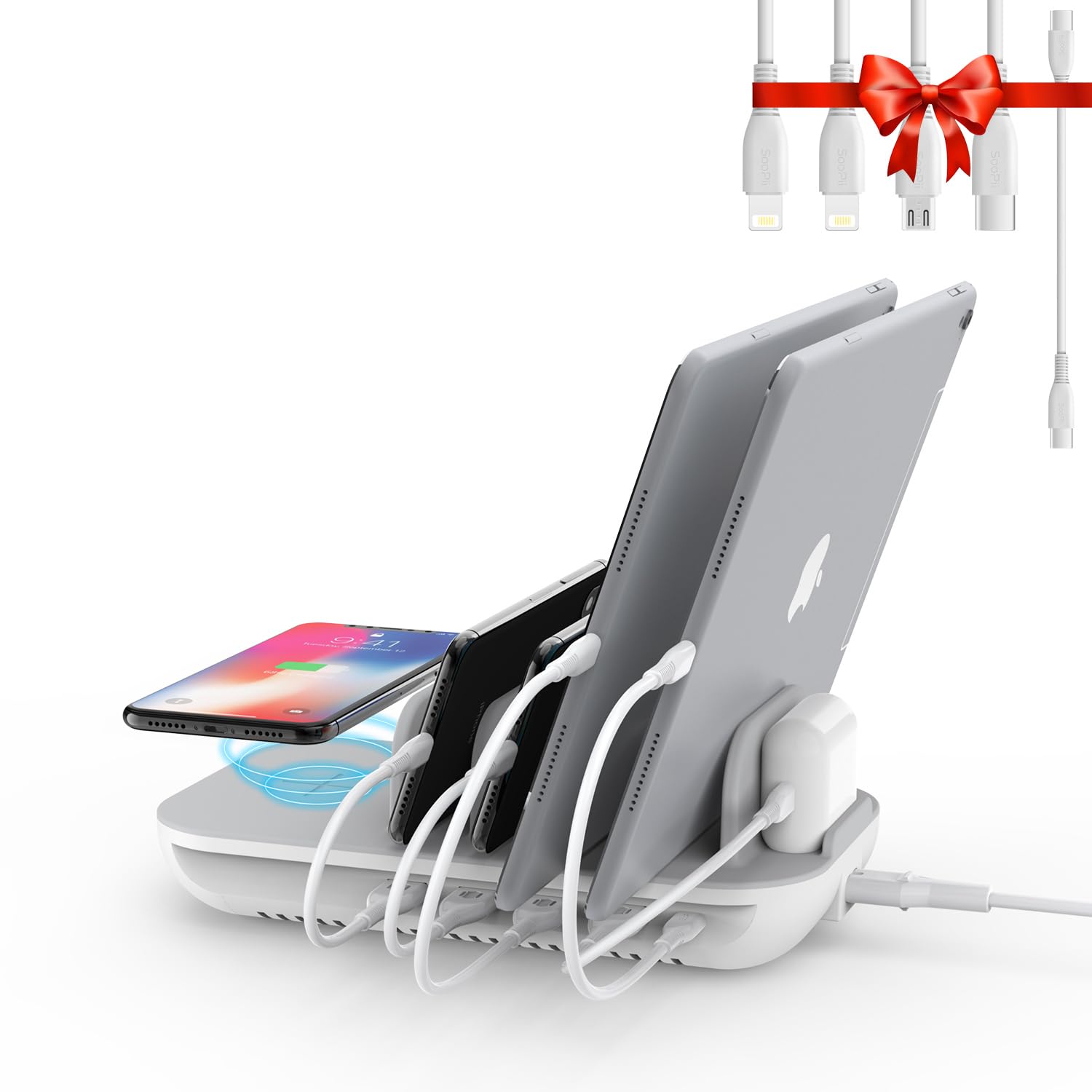 SOOPII70W Charging Station for Multiple Devices,5 Port Charging Dock with 15W Wireless Charger, 25W USB C PD/PPS Fast Charging for Galaxy,lPad,lPhone 16/15/14/13/Xs/Max