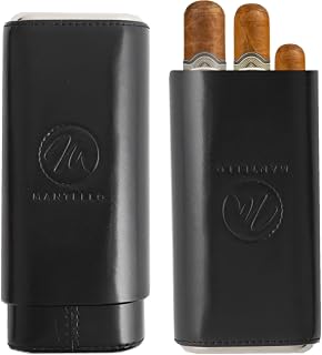 Mantello Black Leather Cigar Case with Interior Cedar Lining