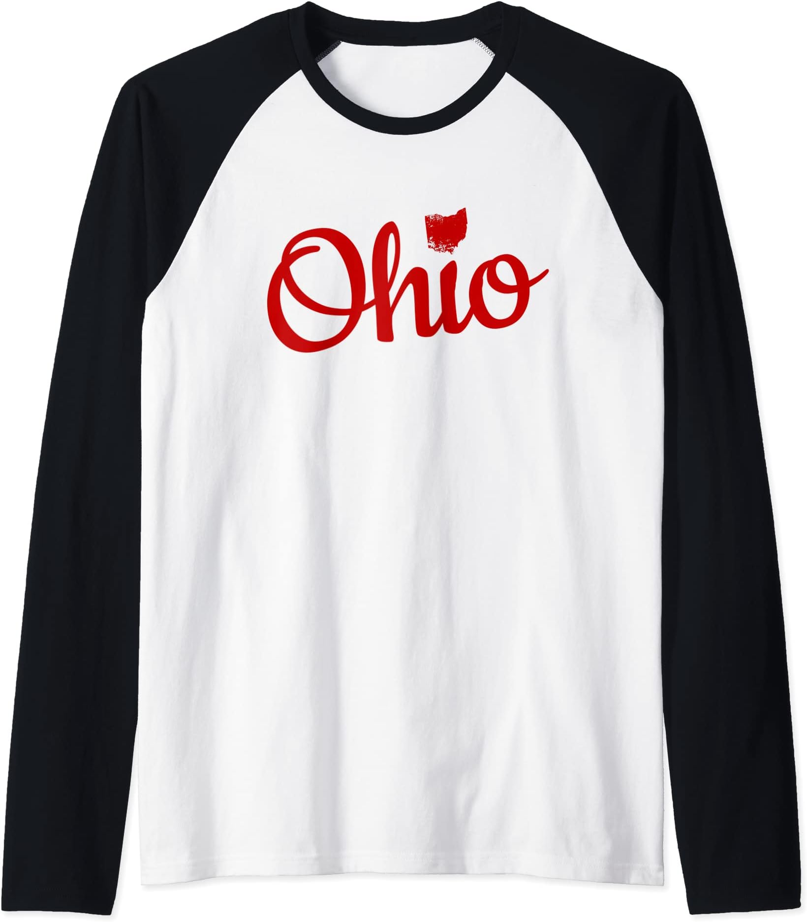 State Pride Novelty ApparelCute Ohio Red Script OH Map Love Home Buckeye State Raglan Baseball Tee