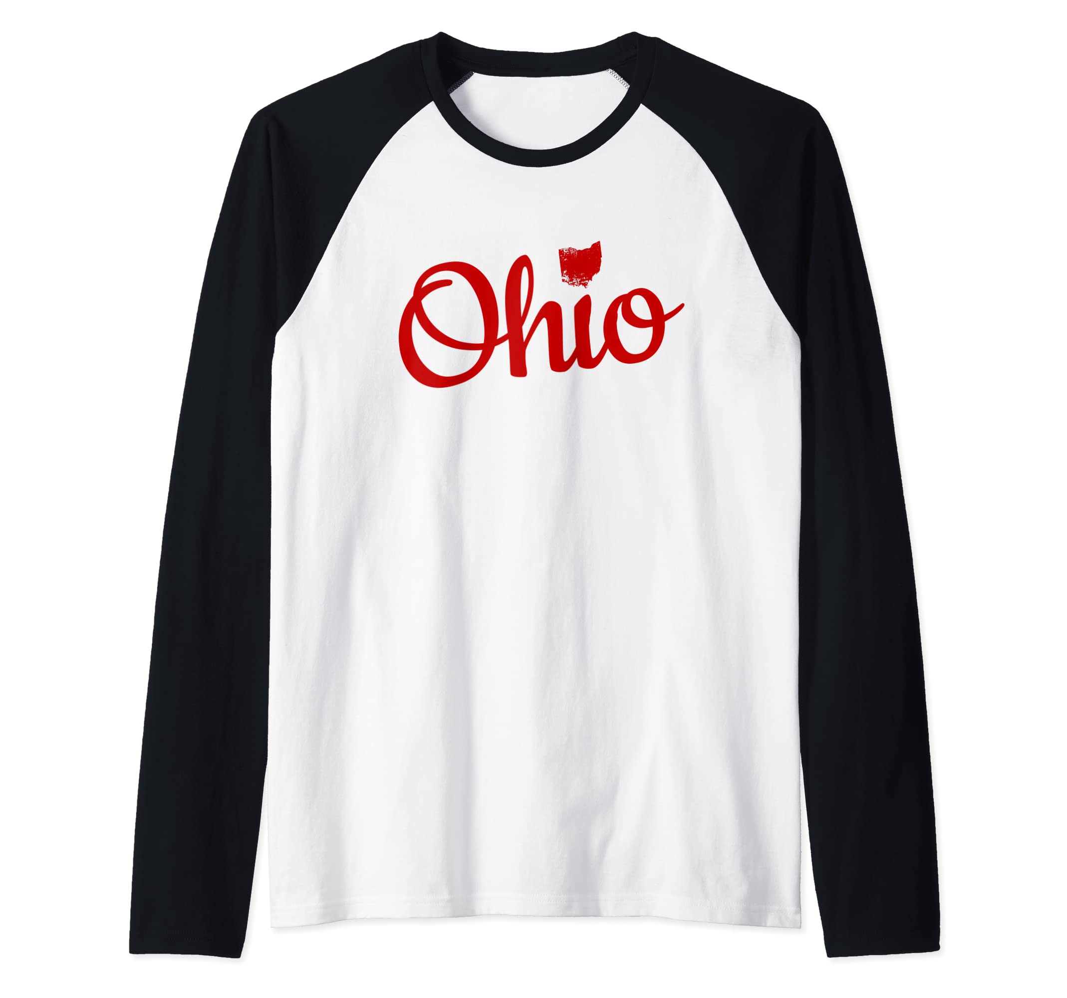 State Pride Novelty ApparelCute Ohio Red Script OH Map Love Home Buckeye State Raglan Baseball Tee